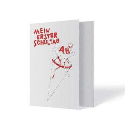 Umschlag für Leporellos, Motiv "Mein erster Schultag", Chromolux weiß, 13x18 cm